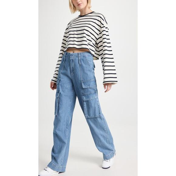 Frame Relaxed Straight Cargo Jeans Size 26 Rhythm Light Wash Wide Leg - Picture 2 of 12